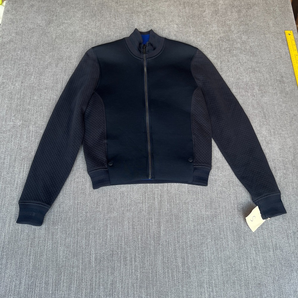 Ted Baker Bomber Jacket Womens 2 Black Quilted Sleeve Modern Classic Full Zip - Picture 1 of 8